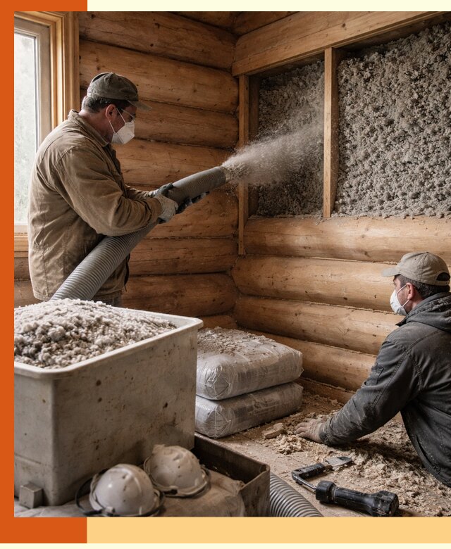 Утепление дома из бруса эковатой в Губкине