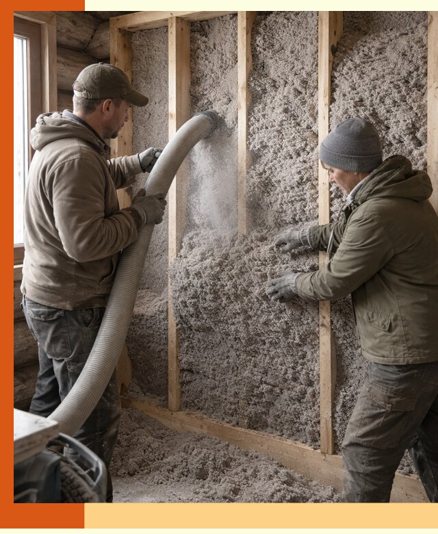 Утепление бревенчатого дома эковатой в Губкине