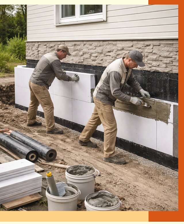 Утепление фундамента снаружи в Губкине от 4266 руб. за м² | ТепломастерГбк