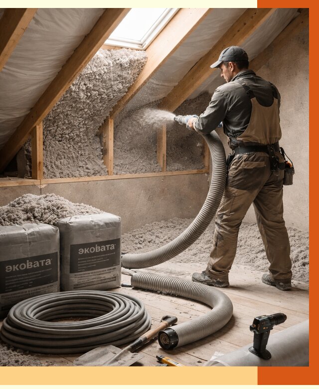 Утепление мансарды эковатой в Губкине от 2235 руб/м2 — монтаж, задувка, цена | ТепломастерГбк
