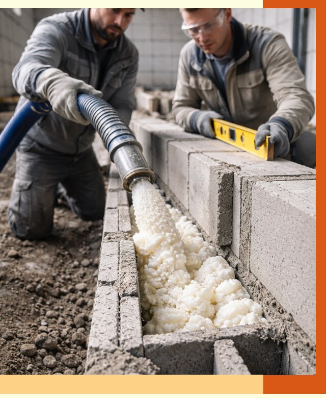 Заполнение колодцевой кладки ППУ в Губкине от 4266 руб. за м2 | ТепломастерГбк