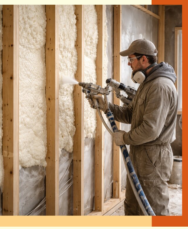 Утепление каркасной стены ППУ в Губкине от 4317 руб./м2 под ключ | ТепломастерГбк