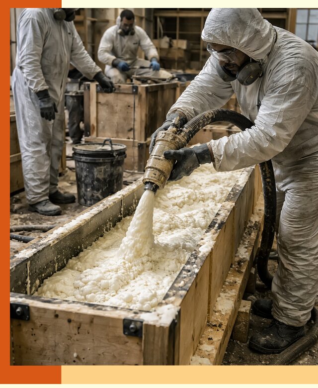 Заливка пенополиуретана в формы для утепления в Губкине